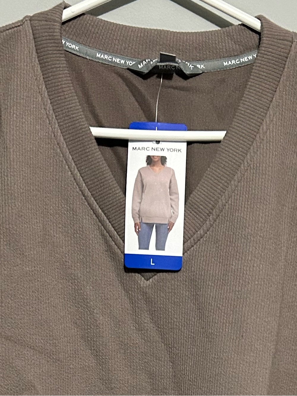 Marc New York V-Neck Lightweight Sweater in Taupe Brown